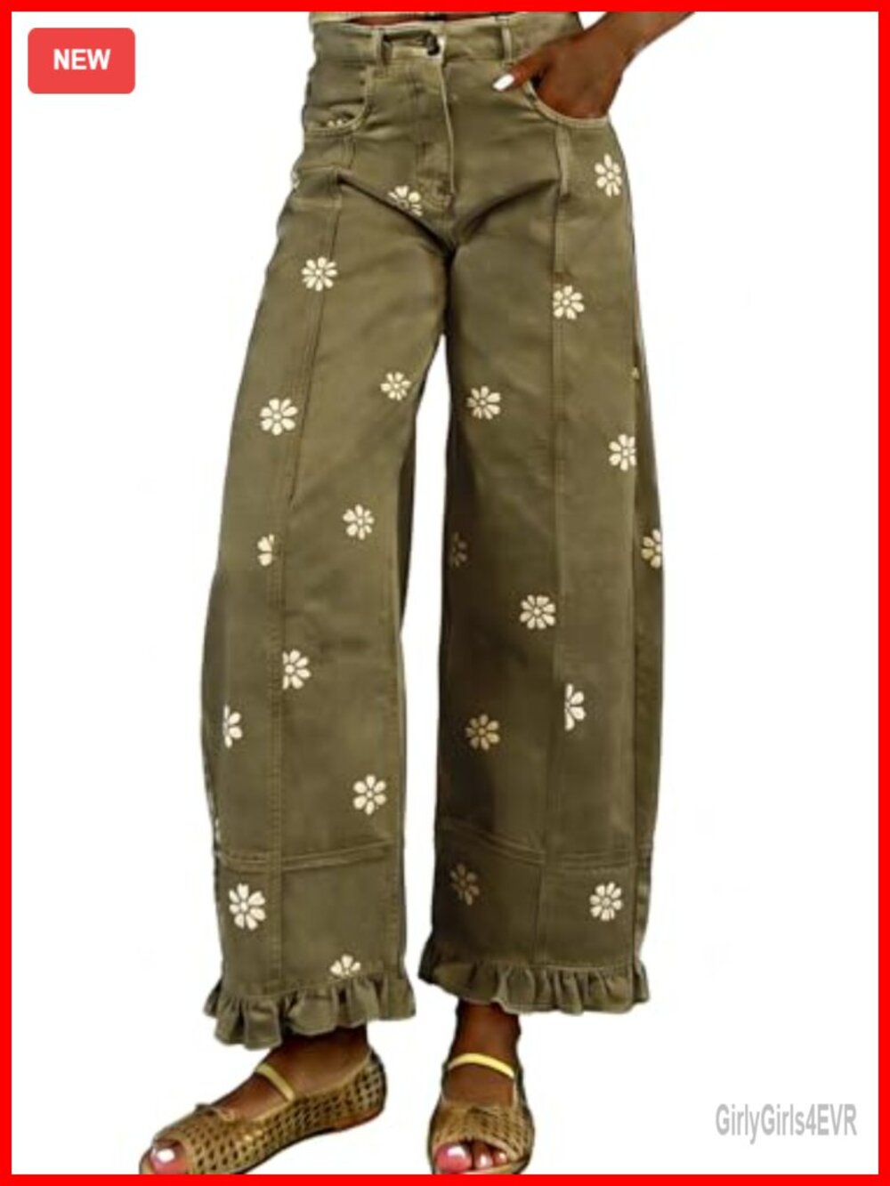 Floral Print Wide Leg Barrel Jeans Y2k Patchwork Denim Ankle Pants